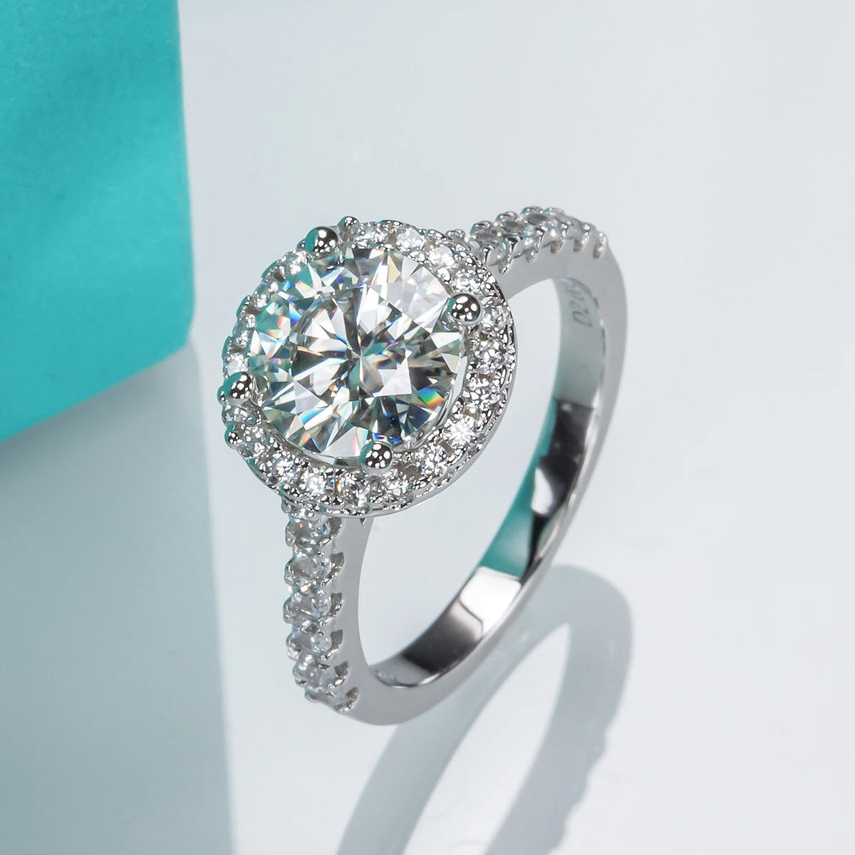 2ct D-Color Moissanite Halo Engagement Ring - 925 Sterling Silver