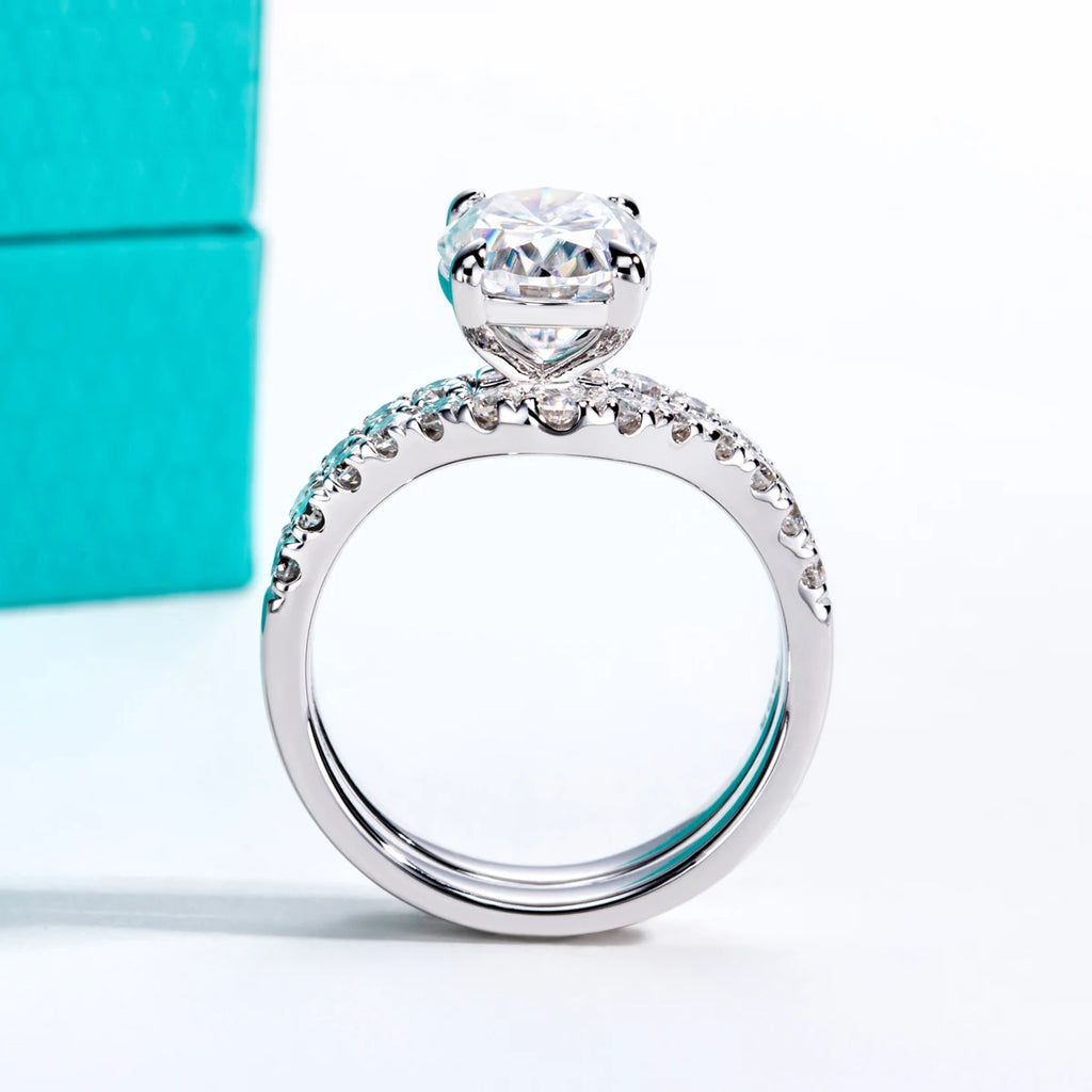 3.64ct Oval Cut D-Color Moissanite Bridal Ring Set - 925 Sterling Silver