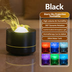 Black starry sky projection humidifier with colorful light display on a brown background