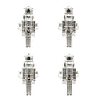 Four silver bottle stoppers on a white background