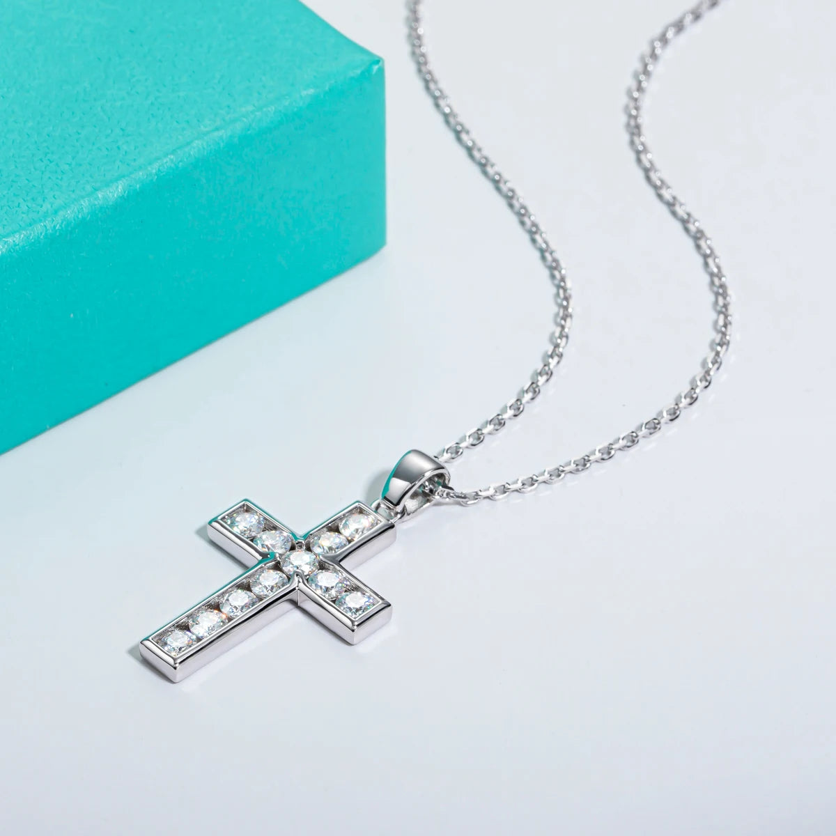 Moissanite Cross Pendant Necklace - 925 Sterling Silver 2.2ct