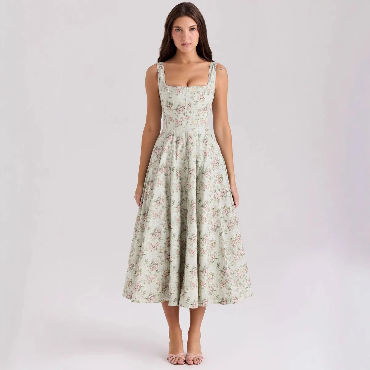 Lace-Up Midi Dress - Cottagecore Style