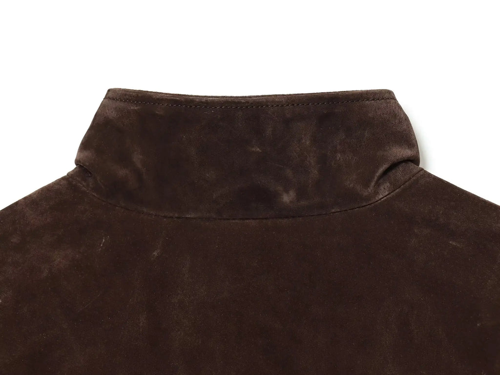 Close-up of a brown fleece jacket collar on a white background