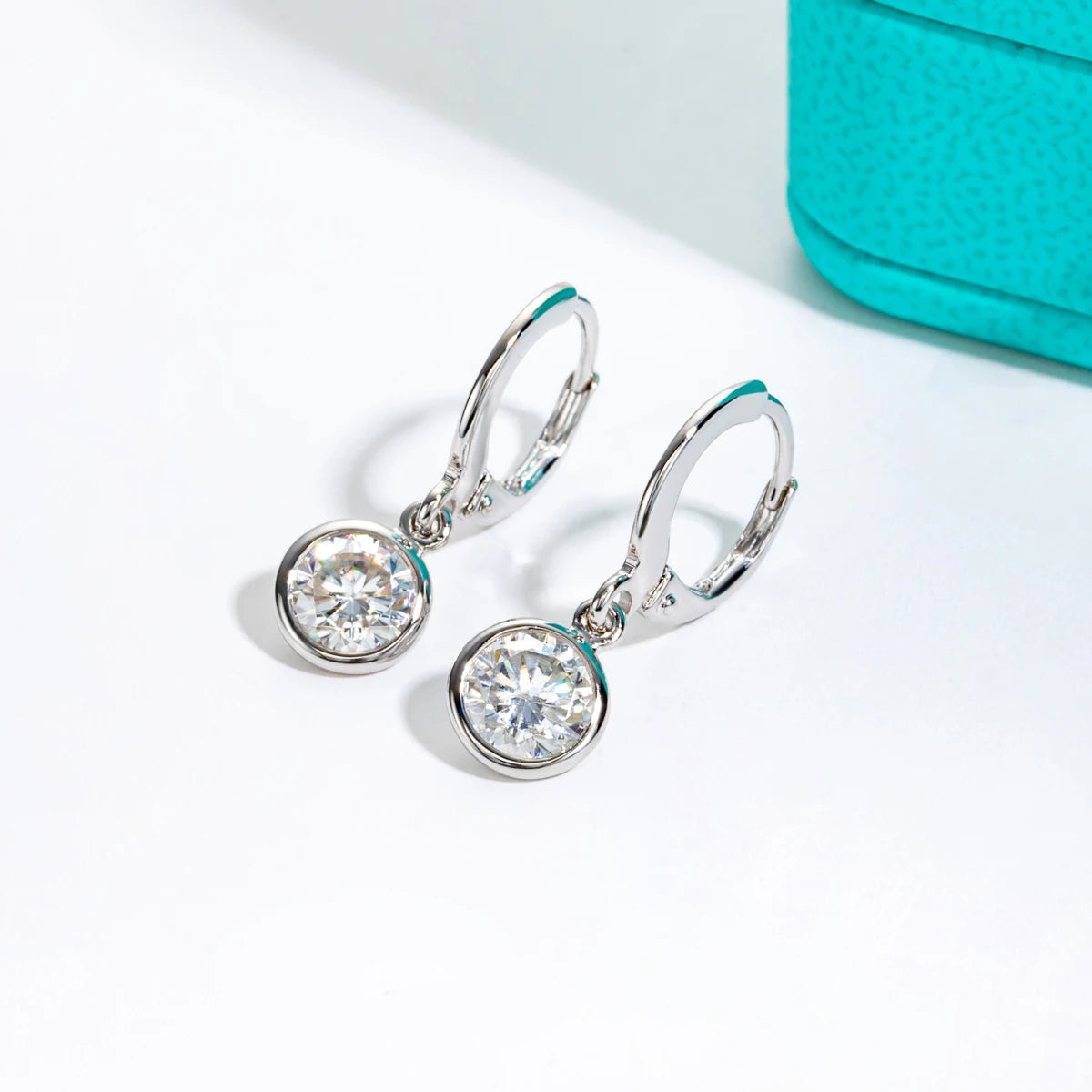 2ct Moissanite Huggie Hoop Drop Earrings - 925 Sterling Silver