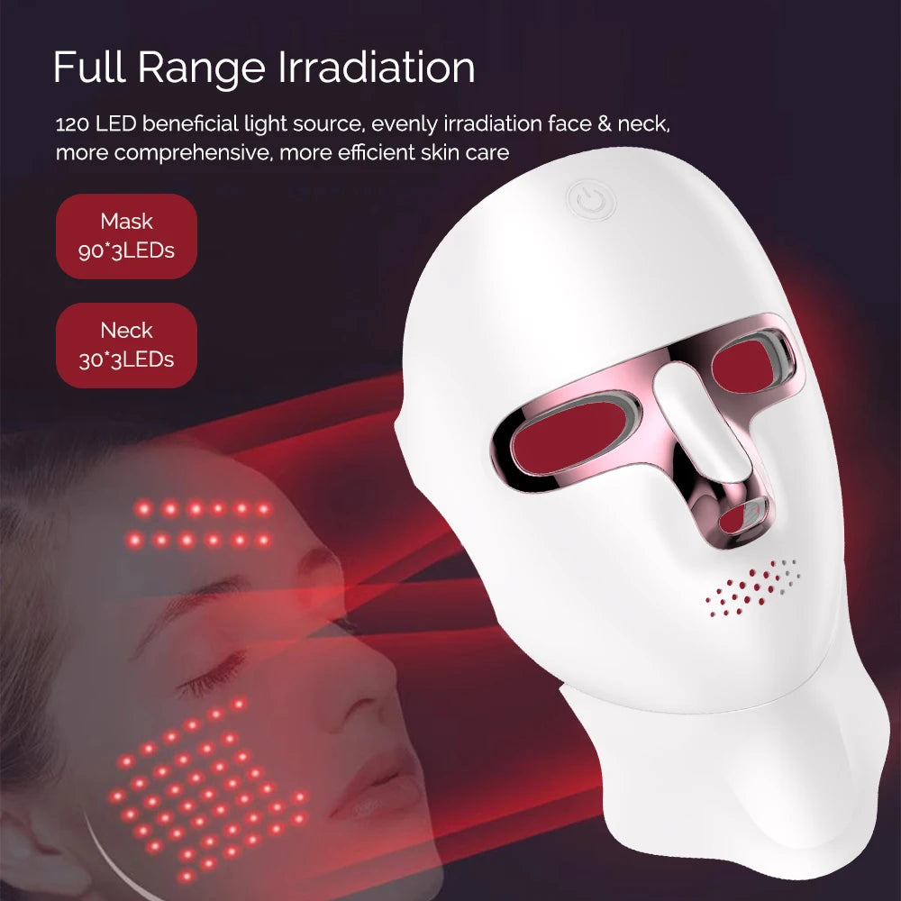 Wireless 7-Color LED Facial & Neck Mask – Rechargeable Light Therapy
