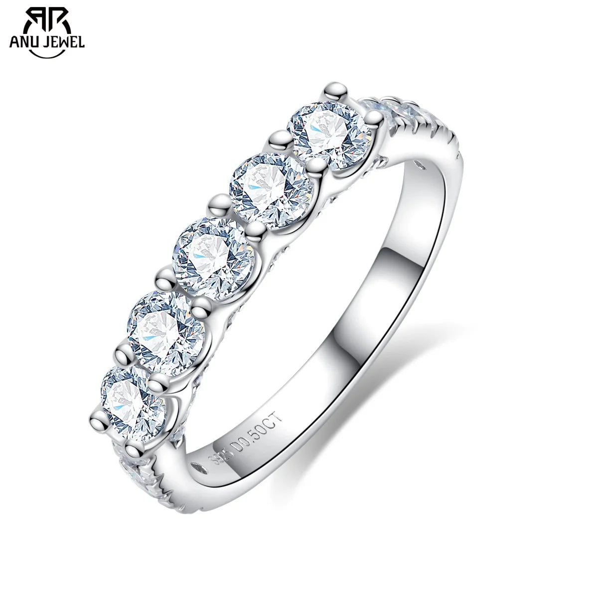 4mm D Color Moissanite Wedding Band Ring - Sterling Silver