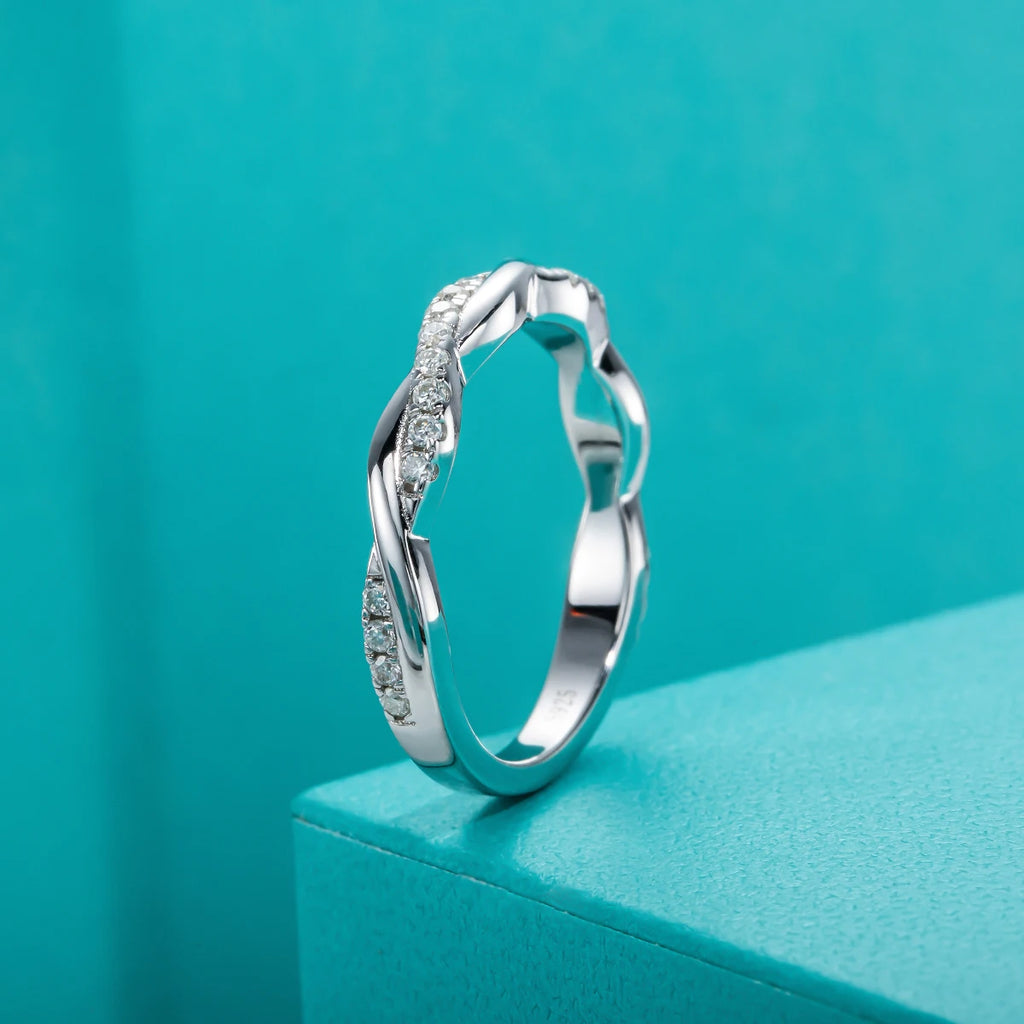 1.3mm D Color Moissanite Eternity Band - Ultra Delicate Sterling Silver Ring
