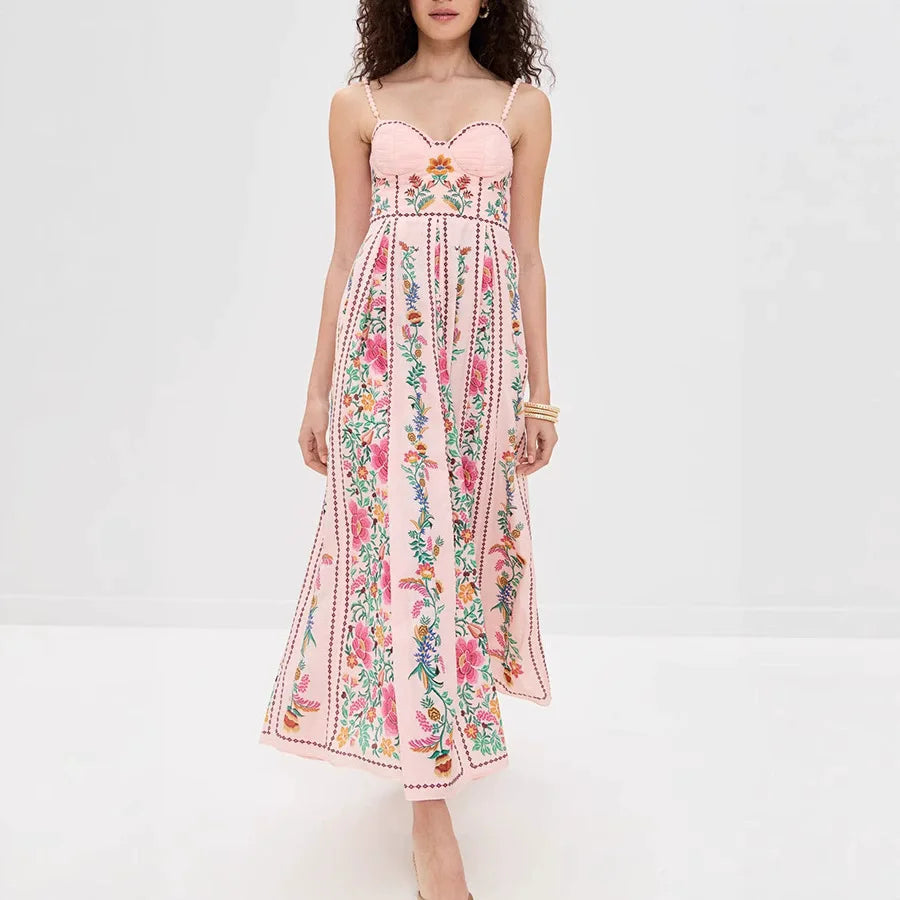 Floral Backless Maxi Dress - Cottagecore Style