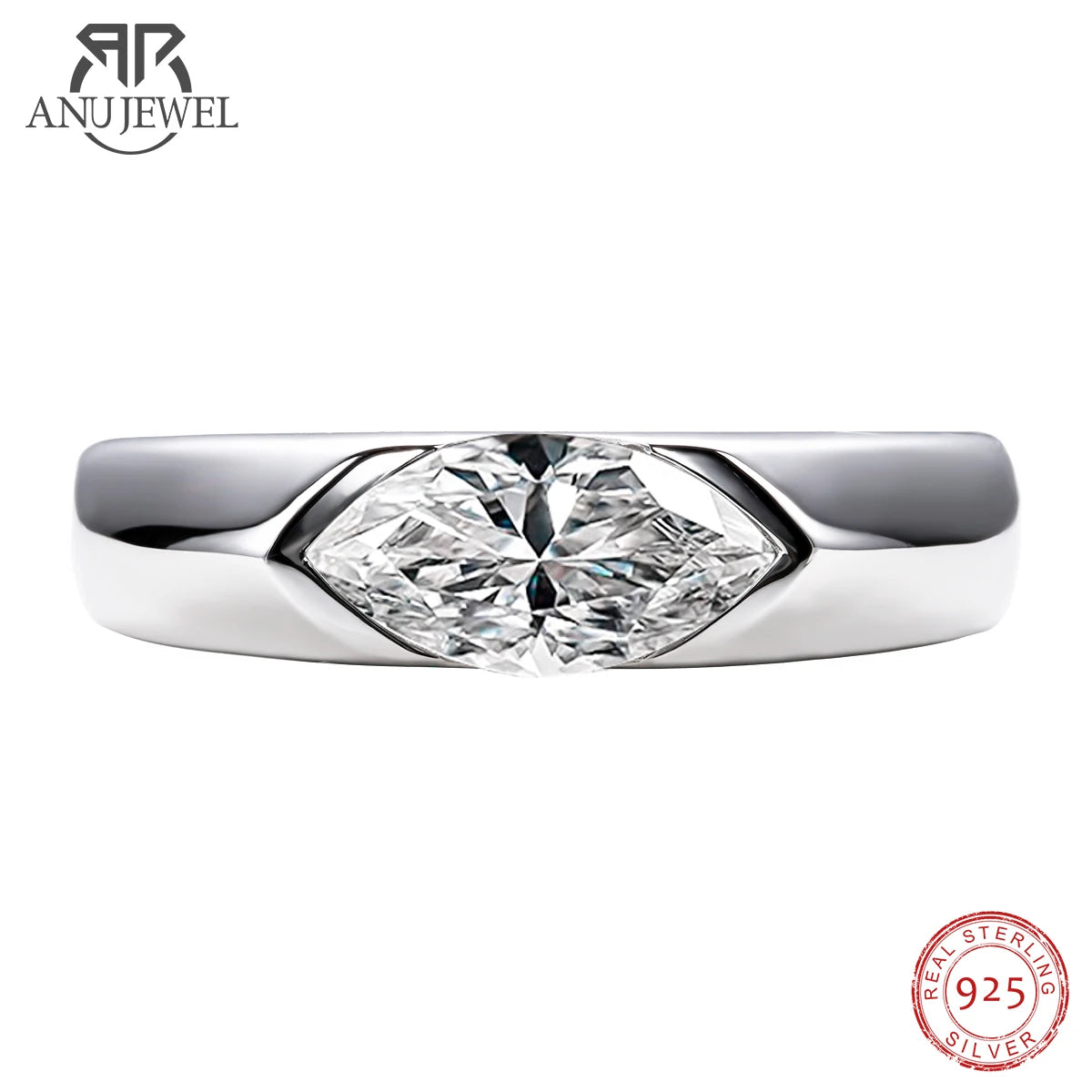 1ct Marquise Cut D-Color Moissanite Ring - 925 Sterling Silver