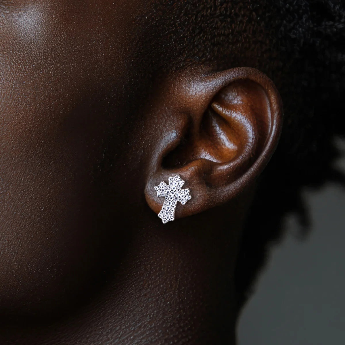 0.78ct Iced Out Moissanite Cross Stud Earrings - 925 Sterling Silver