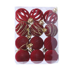 Pack of red Christmas ornaments with gold ribbons in clear packaging
