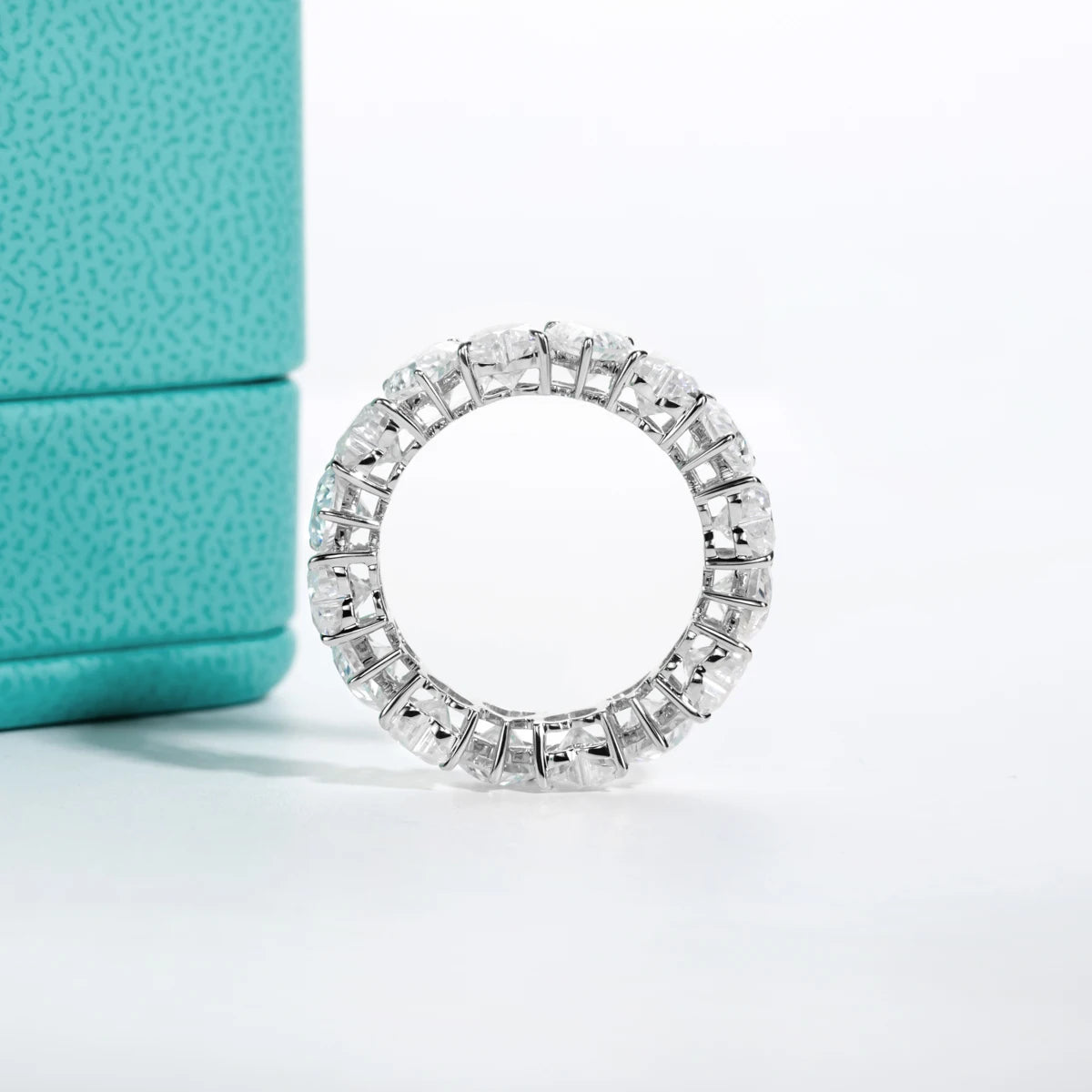 5mm Heart Cut D Color Moissanite Eternity Band - 18K Gold Plated Sterling Silver