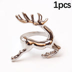 Silver deer-shaped ring on a white background