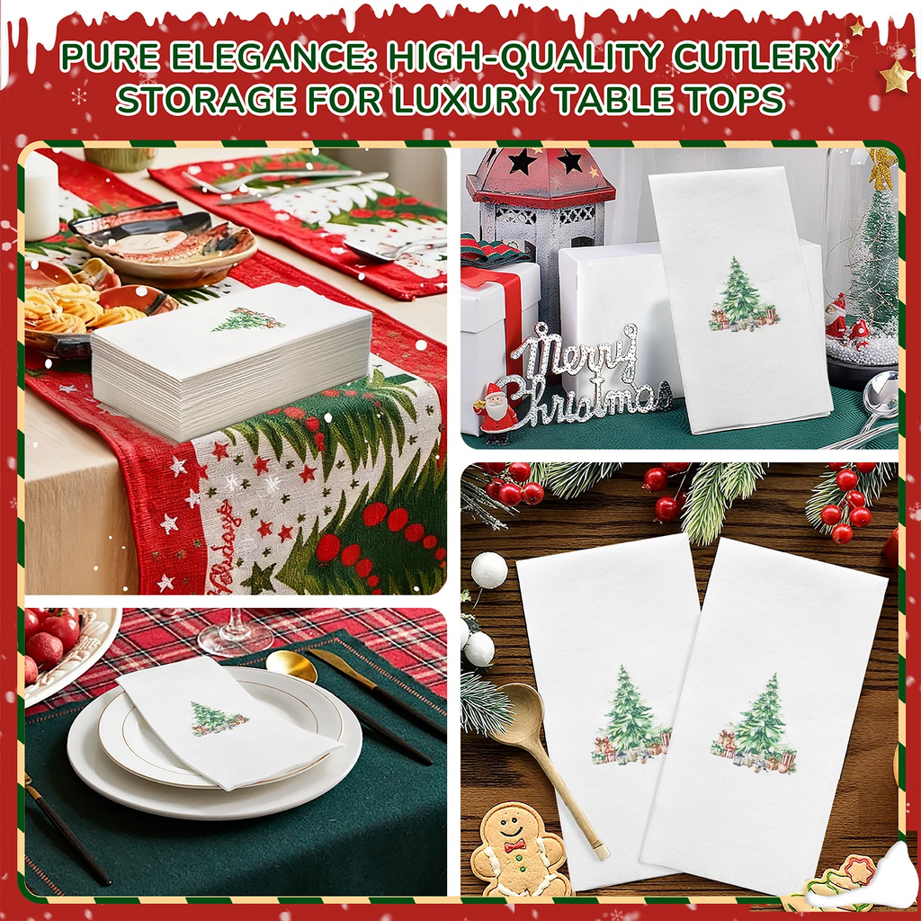 Linen-Feel Christmas Tree Disposable Napkins