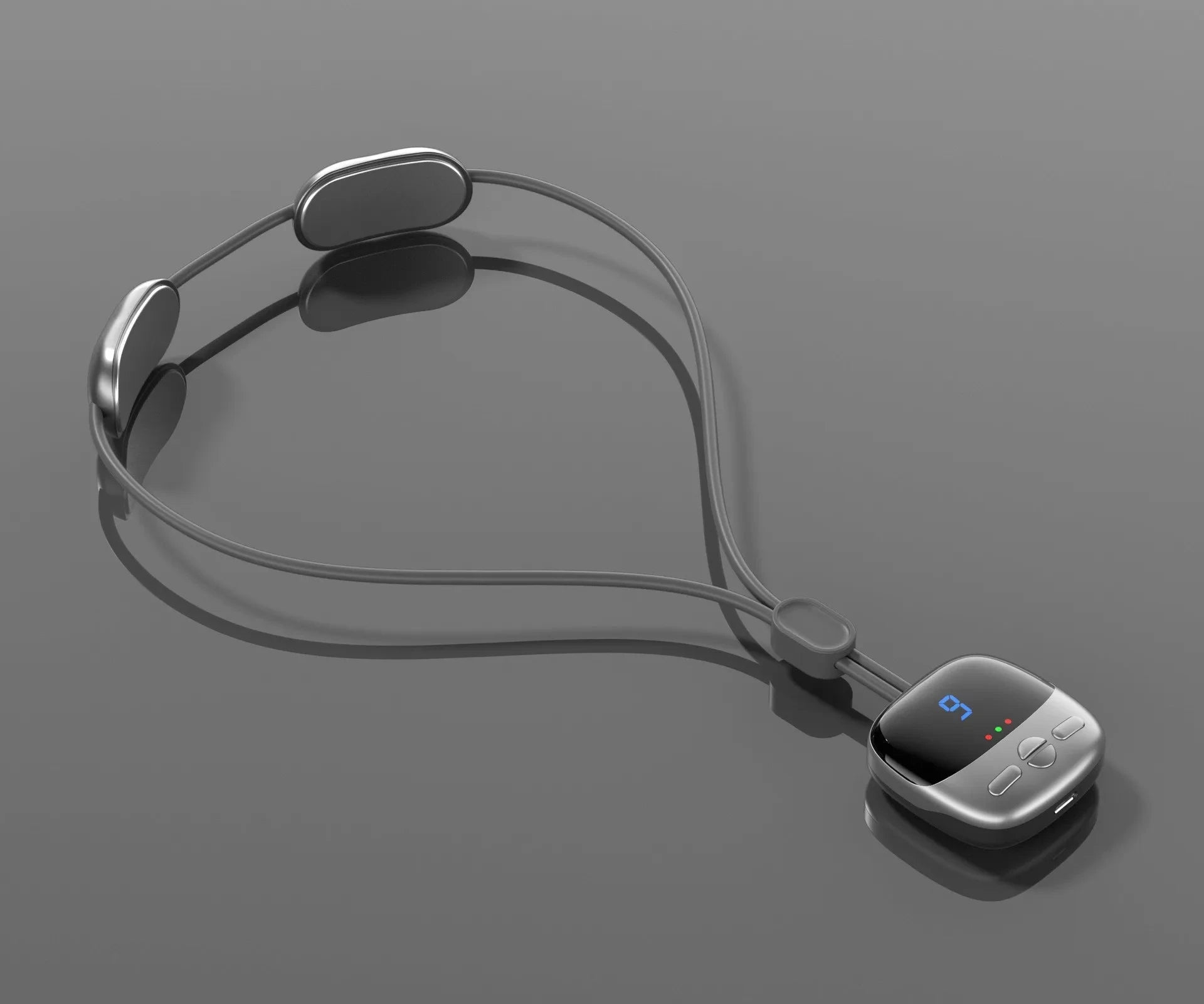 Wireless headset with neckband on a gray background