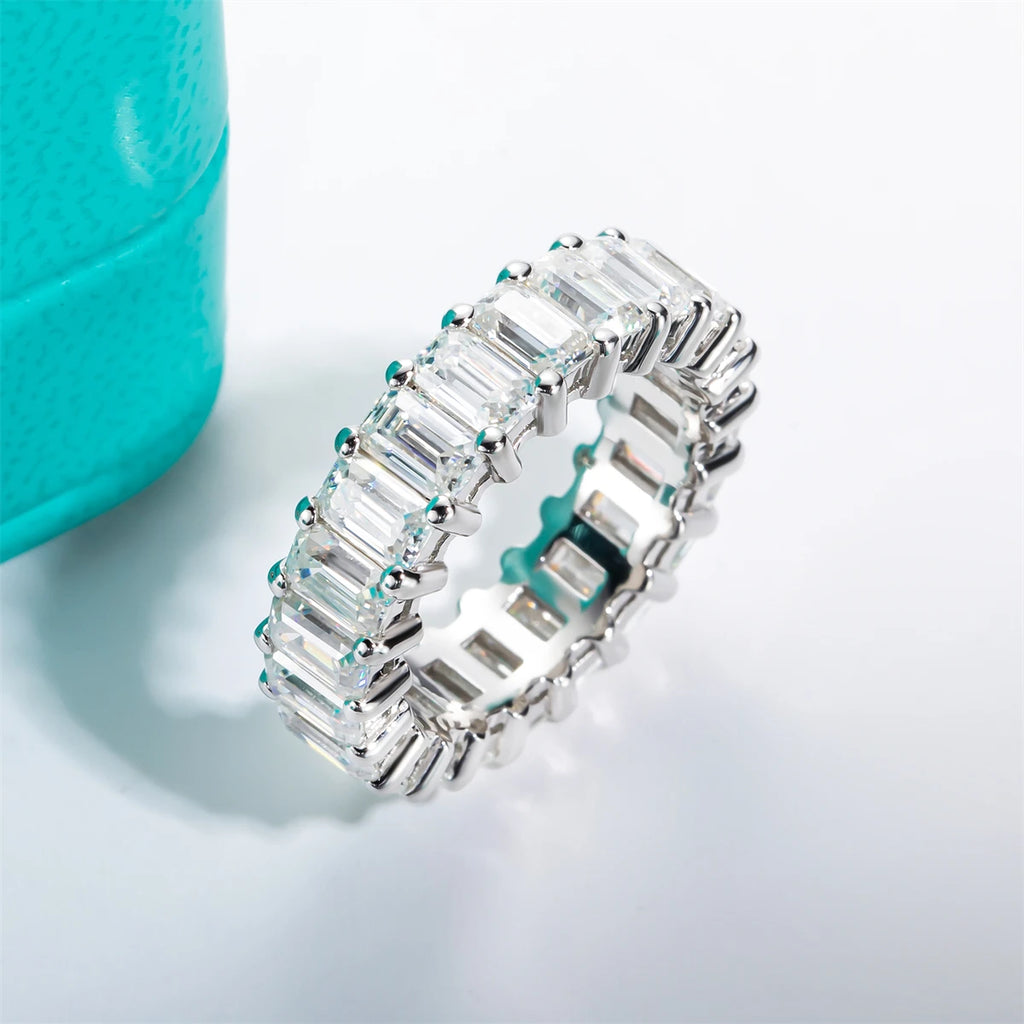 Emerald Cut Moissanite Eternity Ring 8.1cttw - 925 Sterling Silver
