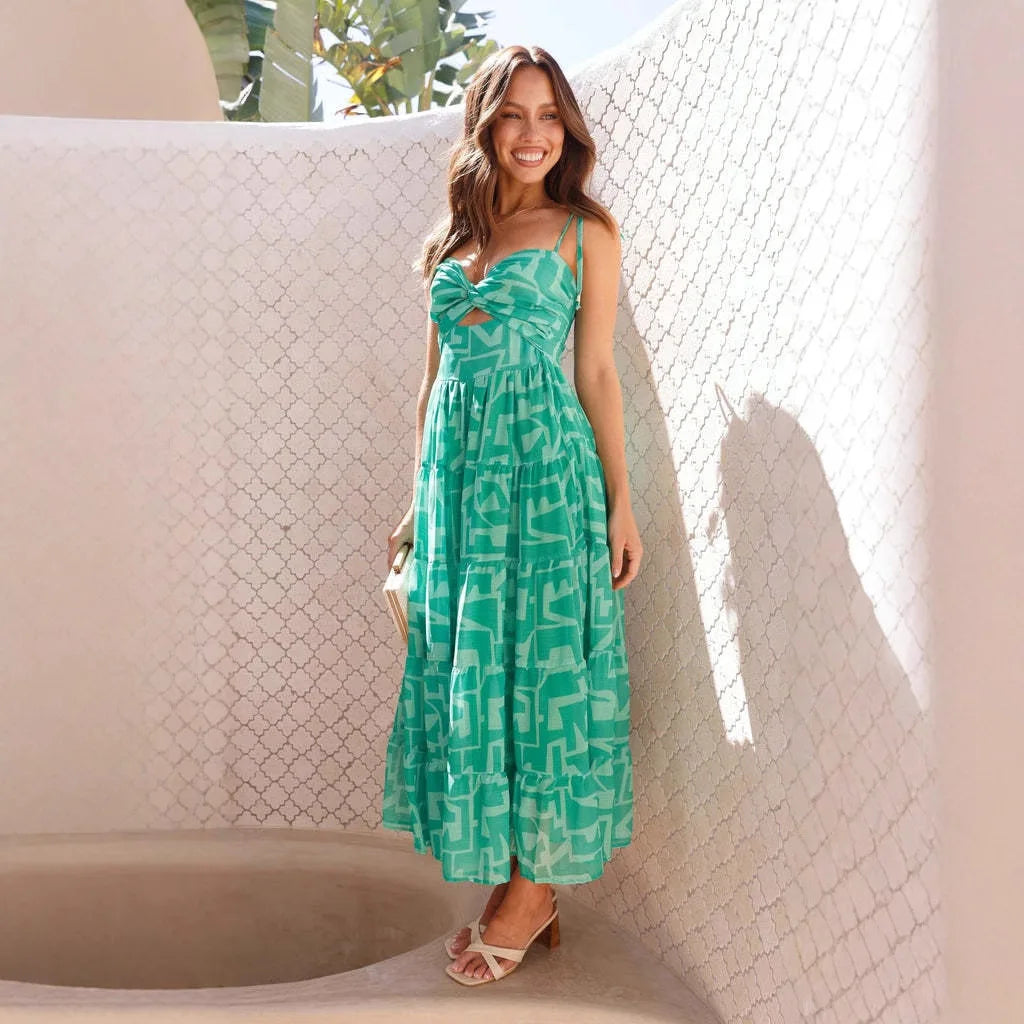 Floral Print Maxi Dress - A-Line Strap Vacation Dress