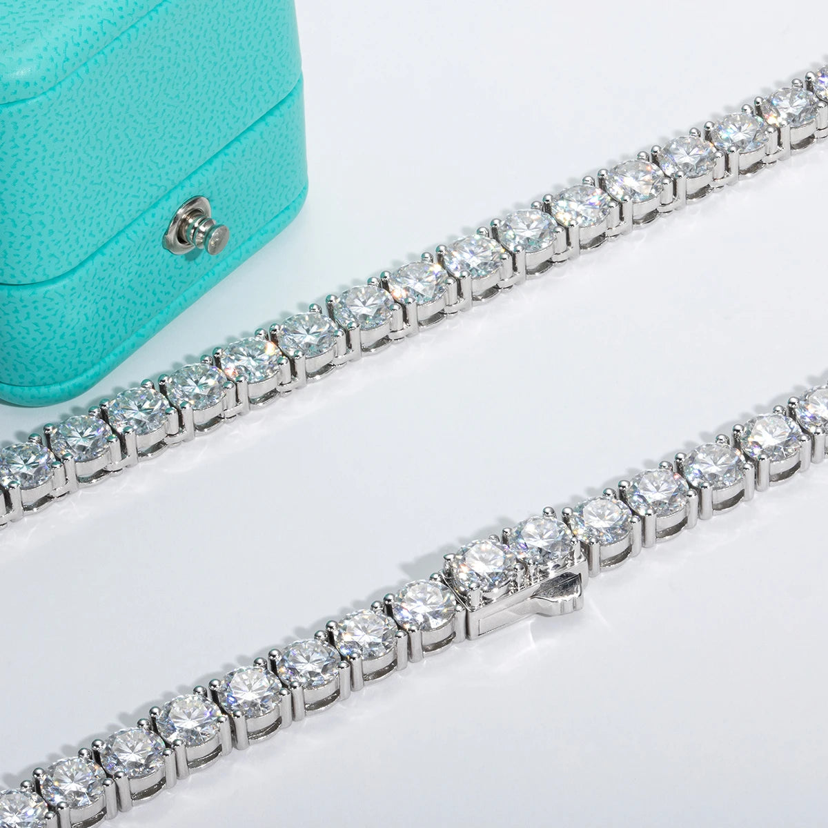 Moissanite Tennis Necklace 6.5mm 66cttw D-Color - 925 Sterling Silver 18K Gold Plated