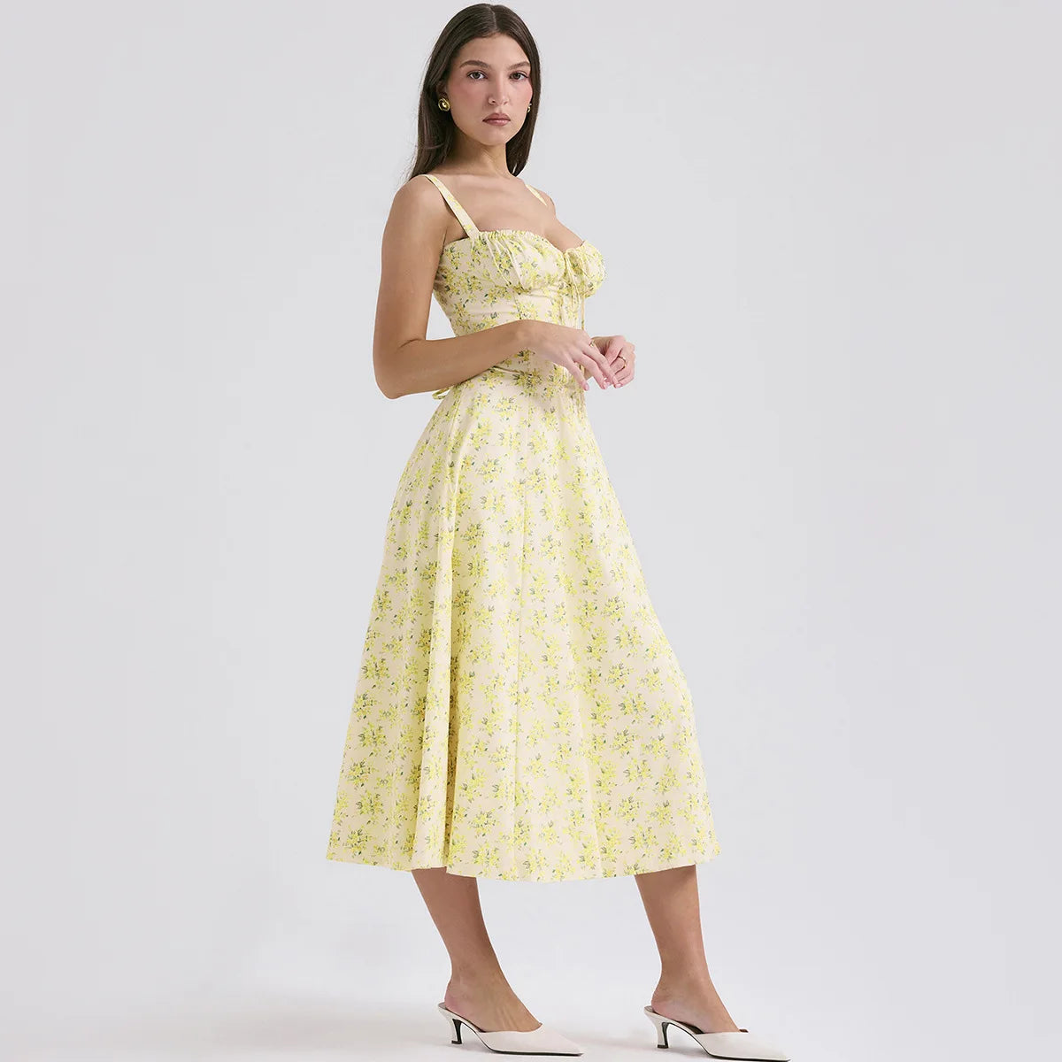 Floral Print Spaghetti Strap Midi Dress with Slit - Cottagecore Style