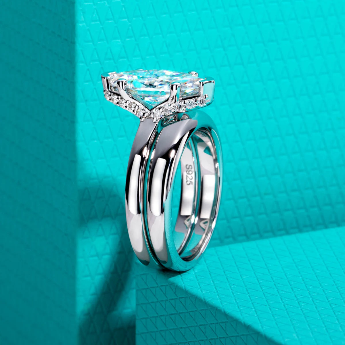 3ct Marquise Cut D-Color Moissanite Bridal Ring Set - 925 Sterling Silver