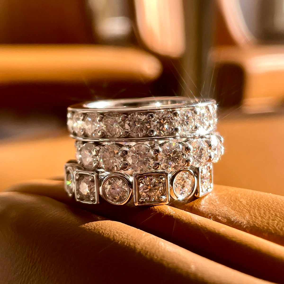 3.5mm D Color Moissanite Eternity Band - Gold Plated Sterling Silver Ring