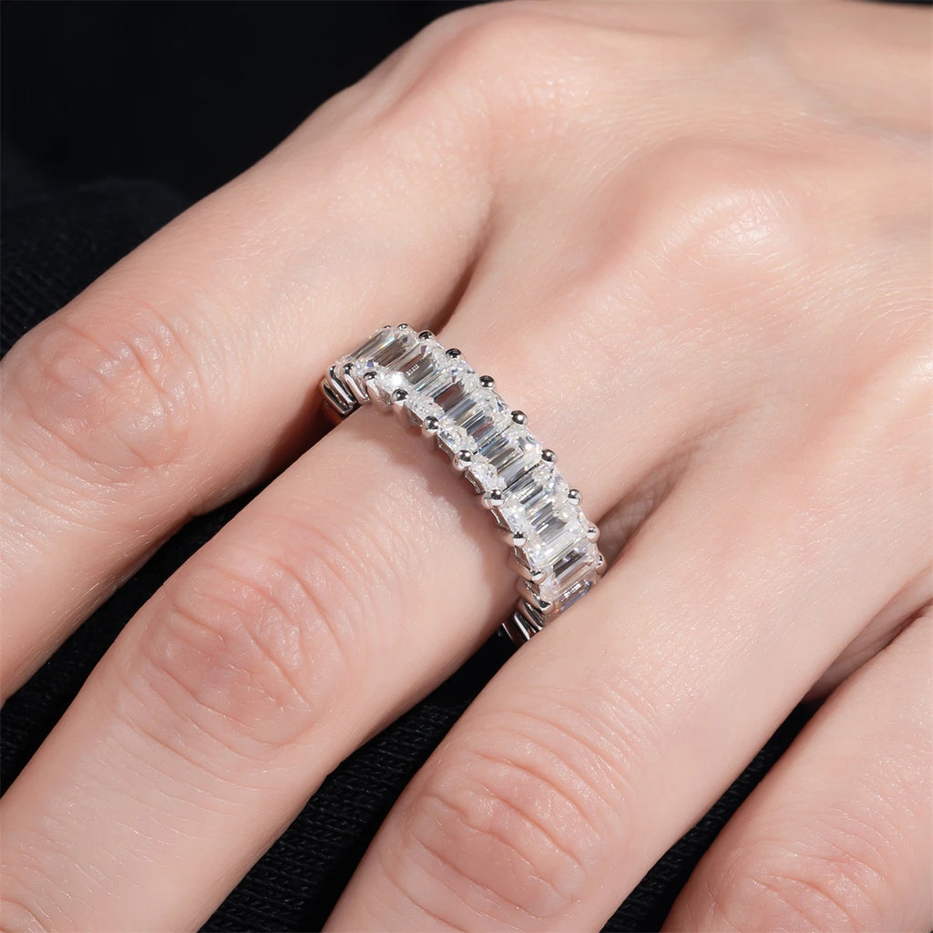 Emerald Cut Moissanite Eternity Ring 8.1cttw - 925 Sterling Silver