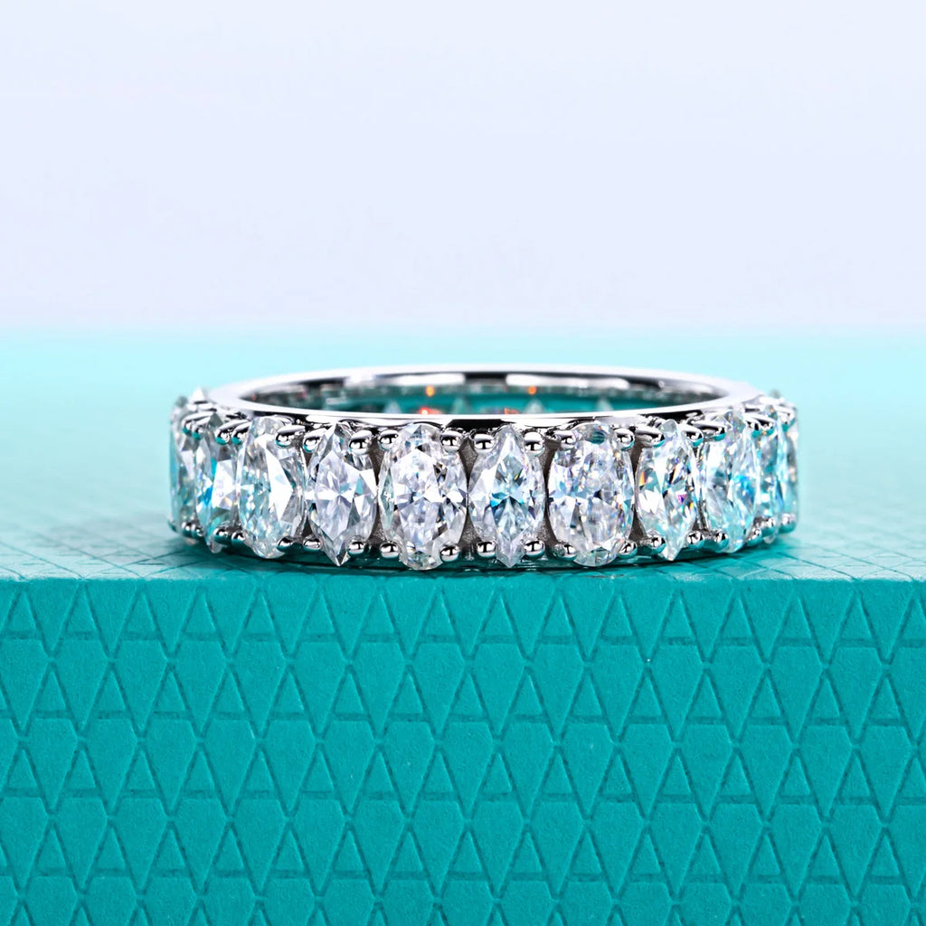 Oval & Marquise Moissanite Eternity Band - D Color Sterling Silver Ring