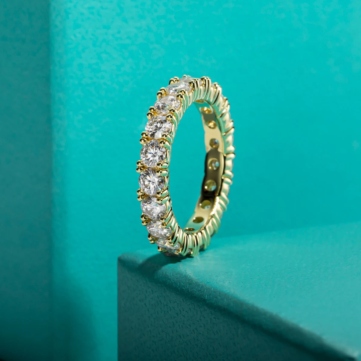 3.5mm D Color Moissanite Eternity Band - 14K Gold Plated Sterling Silver Ring