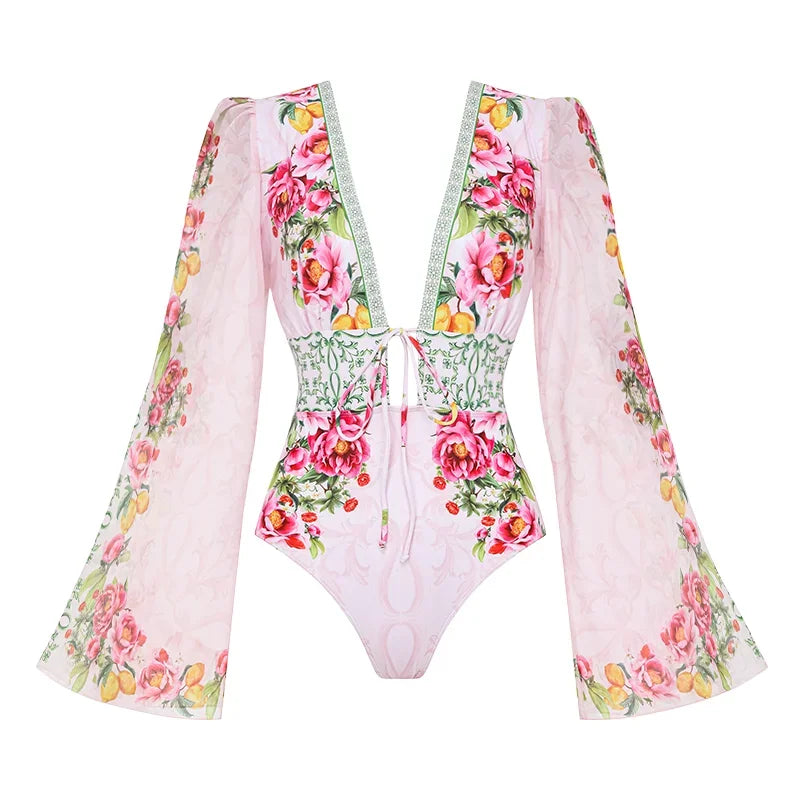 Lemon Floral Swimsuit - Ruffle Cutout Style