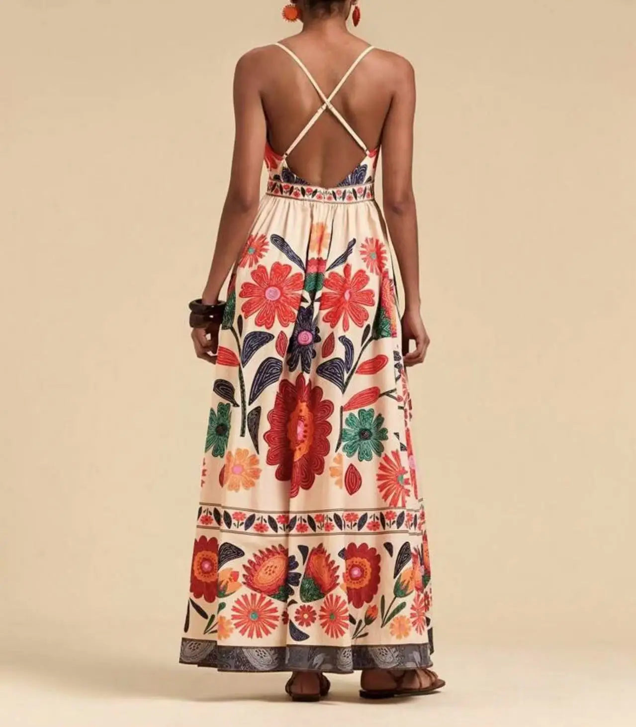 Printed Halter Maxi Dress Set - Bold V-Neck Summer Dress