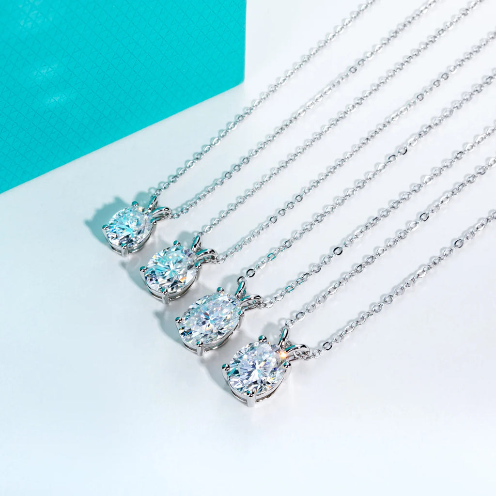 Oval Cut Moissanite Pendant Necklace - 925 Sterling Silver D Color