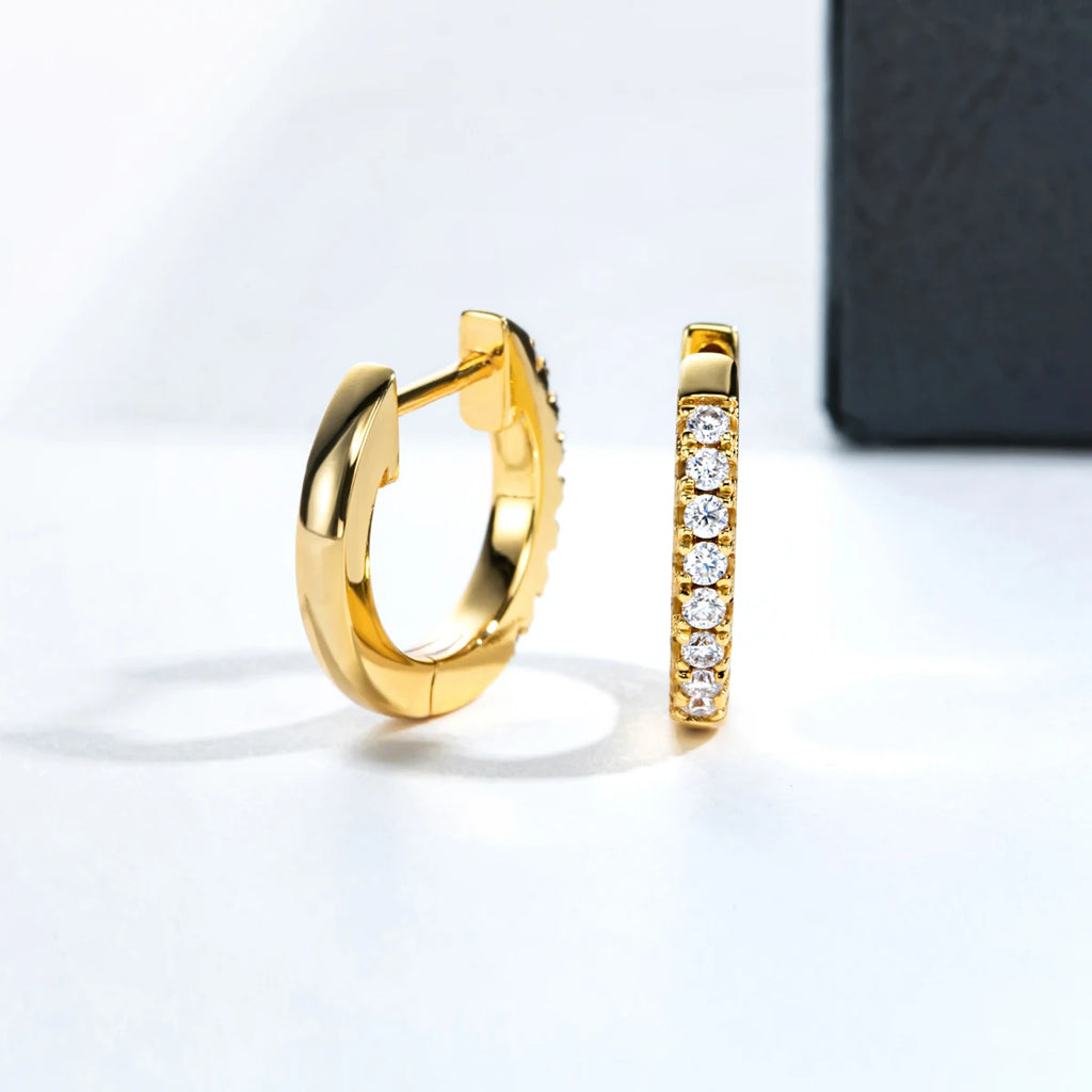 1.5mm D-Color Moissanite Huggie Hoop Earrings - Yellow Gold Plated