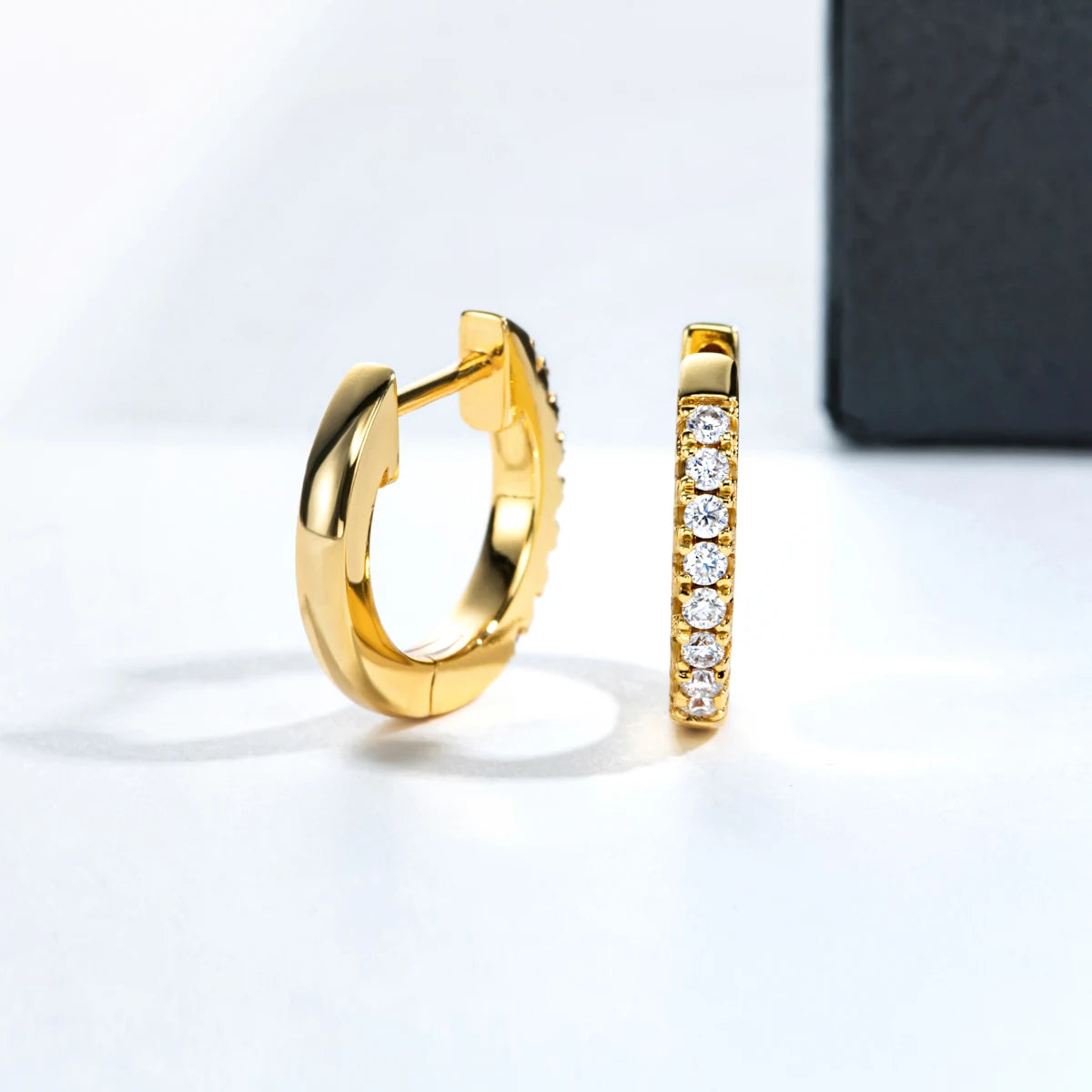 1.5mm D-Color Moissanite Huggie Hoop Earrings - Yellow Gold Plated