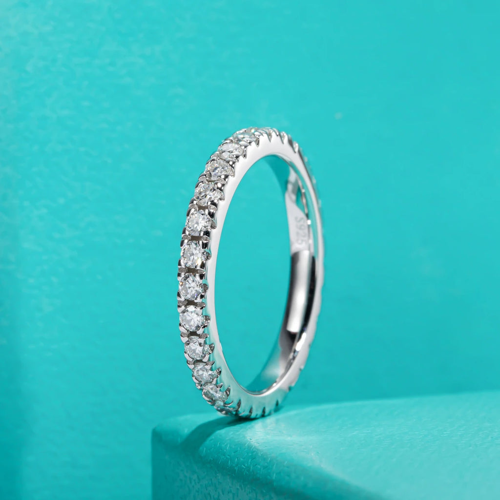 2mm D Color Moissanite Eternity Band - Sterling Silver Wedding Ring
