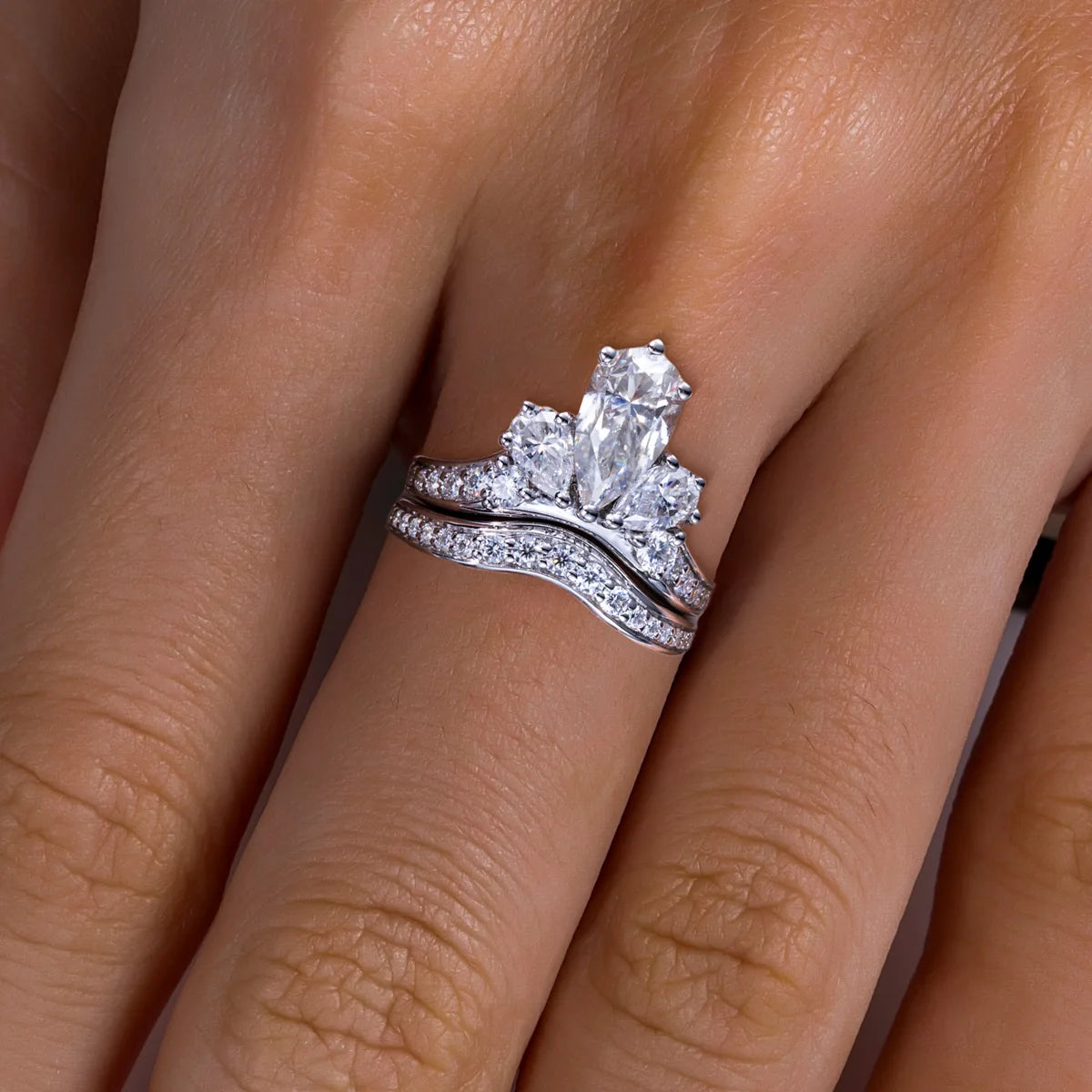 3.78ct Pear Cut D-Color Moissanite Bridal Ring Set - 925 Sterling Silver