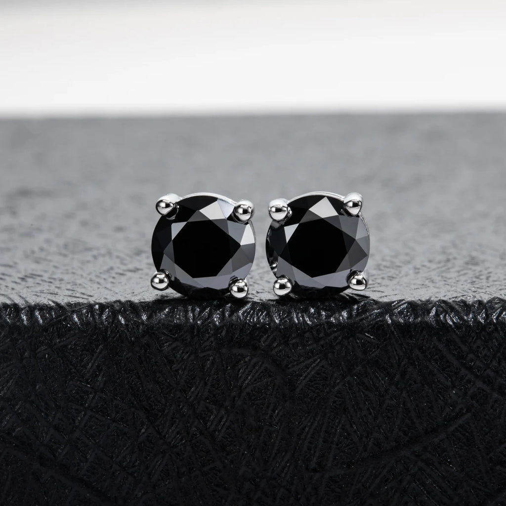 Black Moissanite Stud Earrings - 925 Sterling Silver