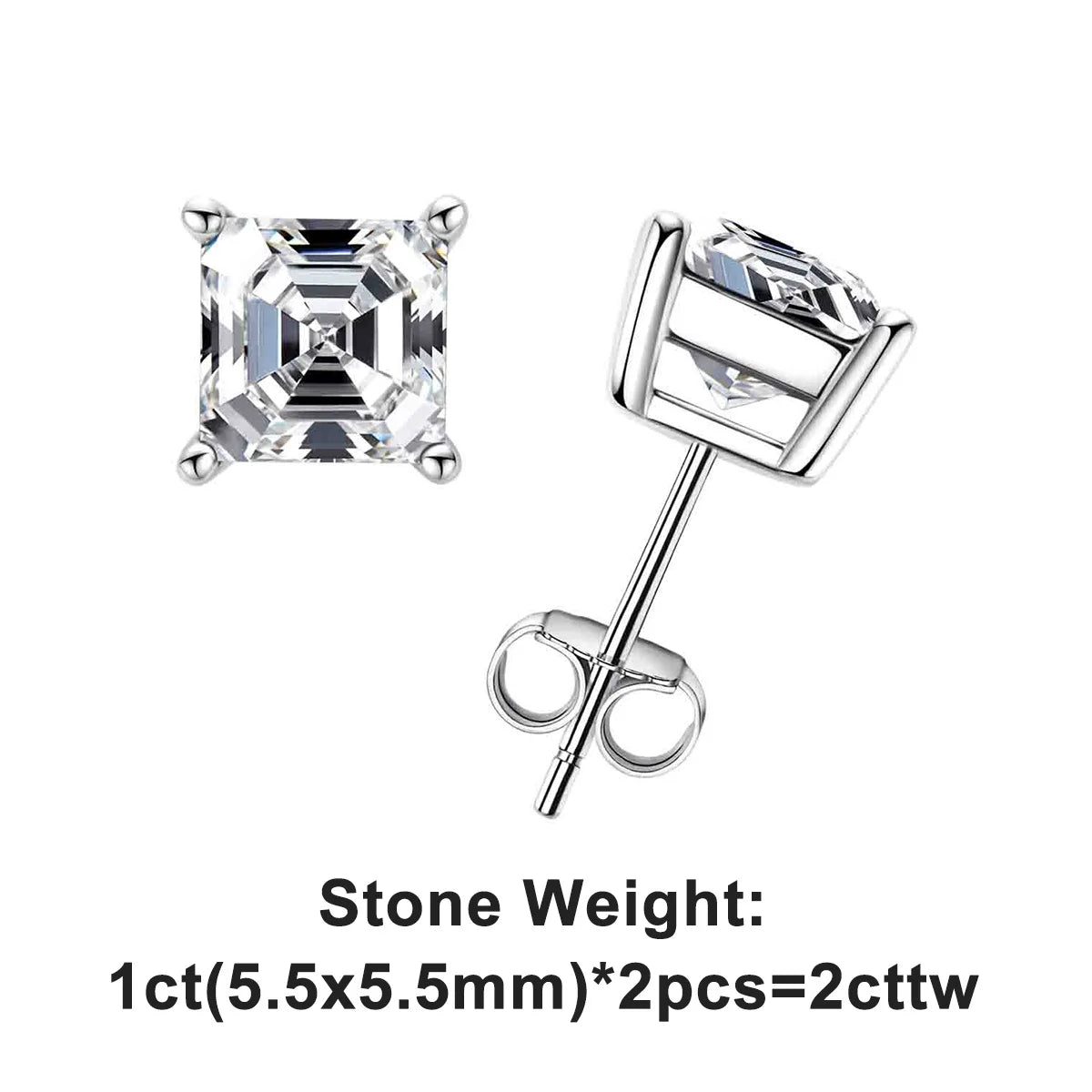 Asscher Cut Moissanite Stud Earrings - 10K Gold Post