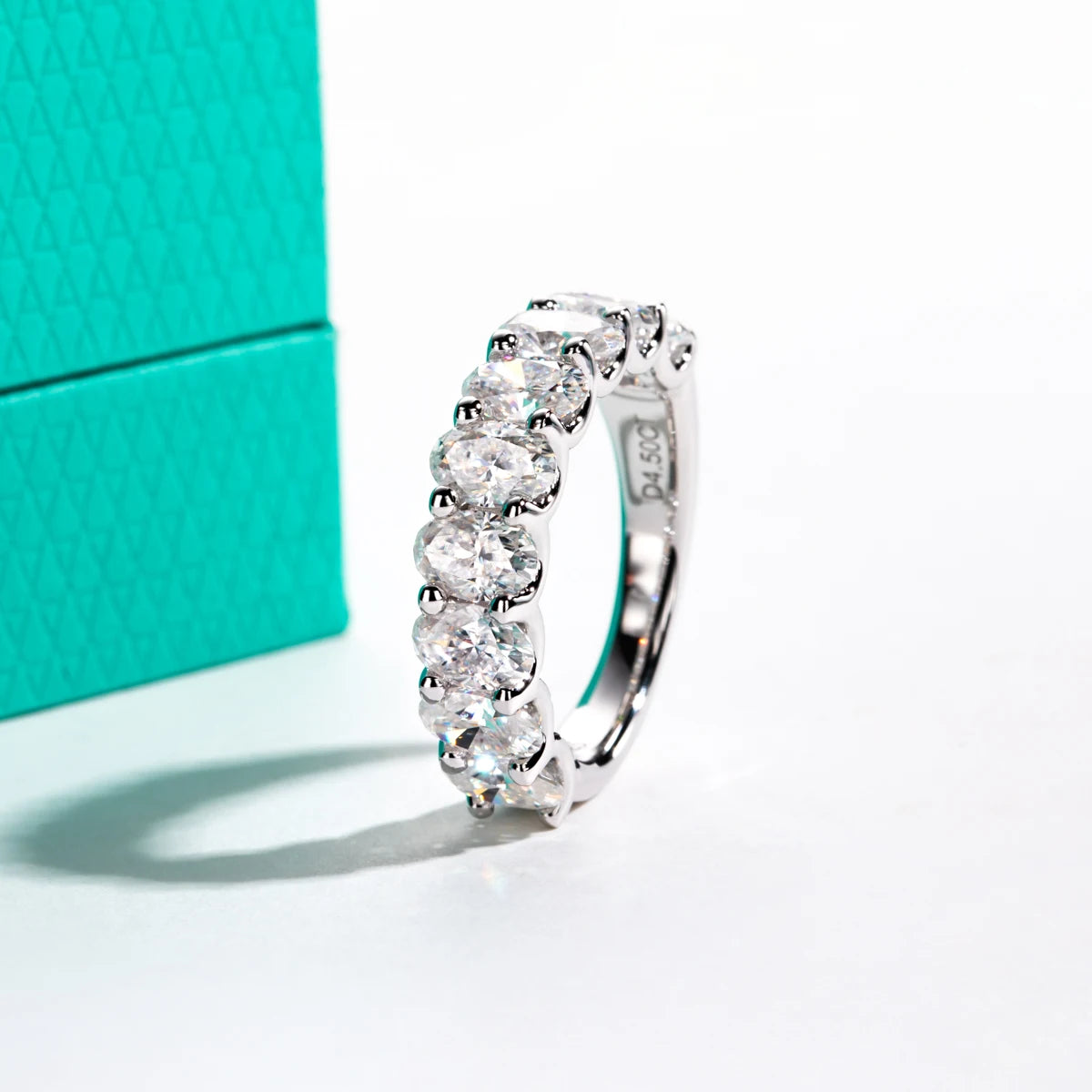 0.5ct Oval Moissanite Half Eternity Band - Sterling Silver Wedding Ring