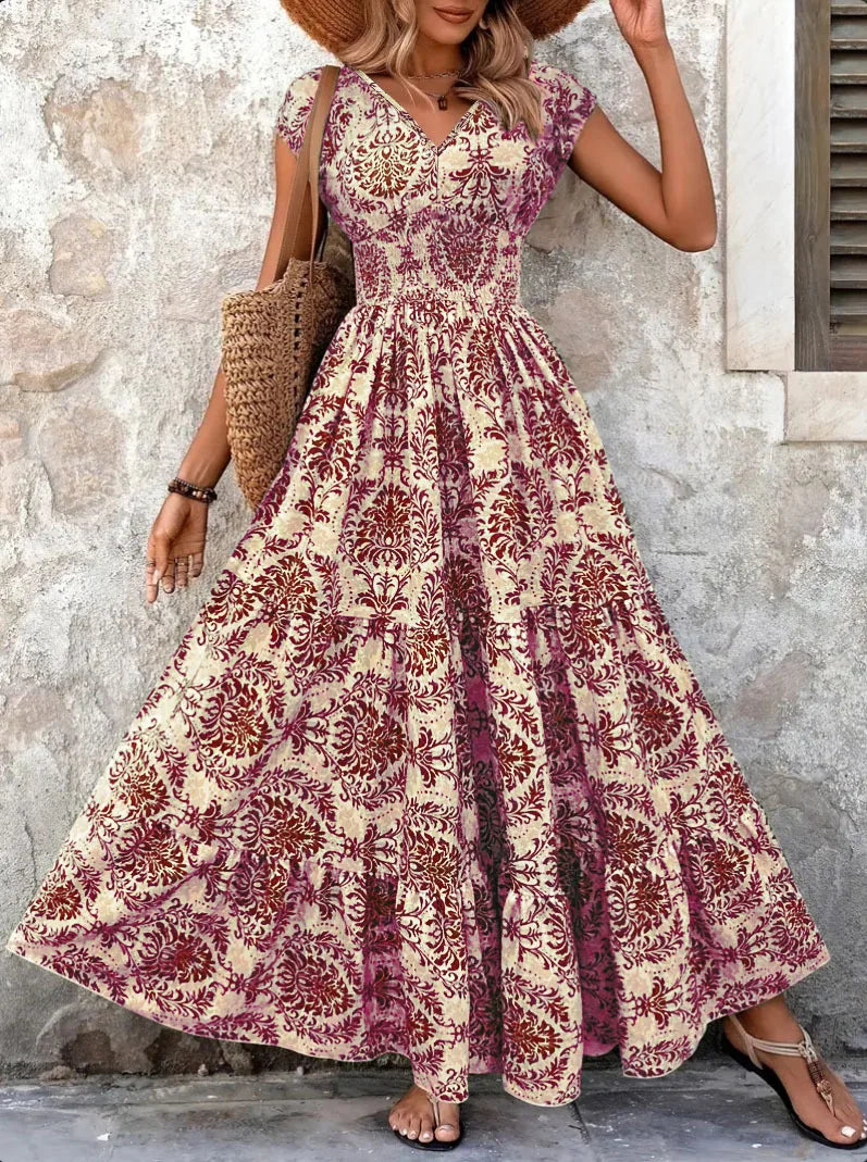 Vintage Floral V-Neck Summer Maxi Dress