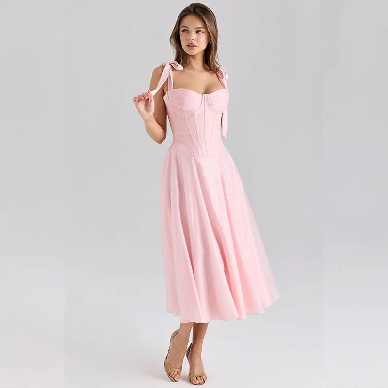 Elegant Corset Midi Dress - Cottagecore Style
