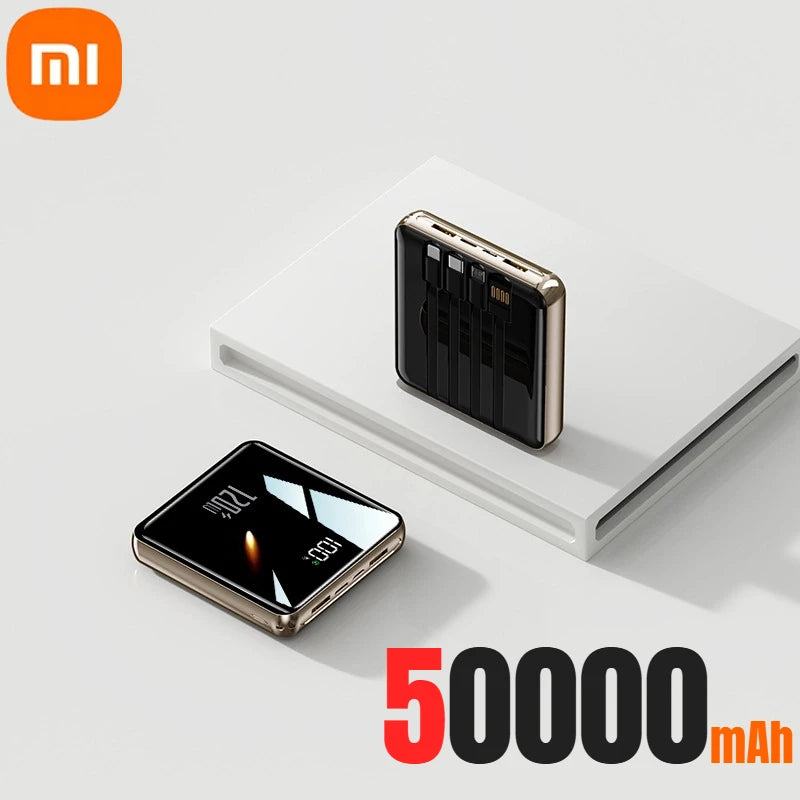 Two portable power banks with '50000 mAh' text and Xiaomi logo on a white background