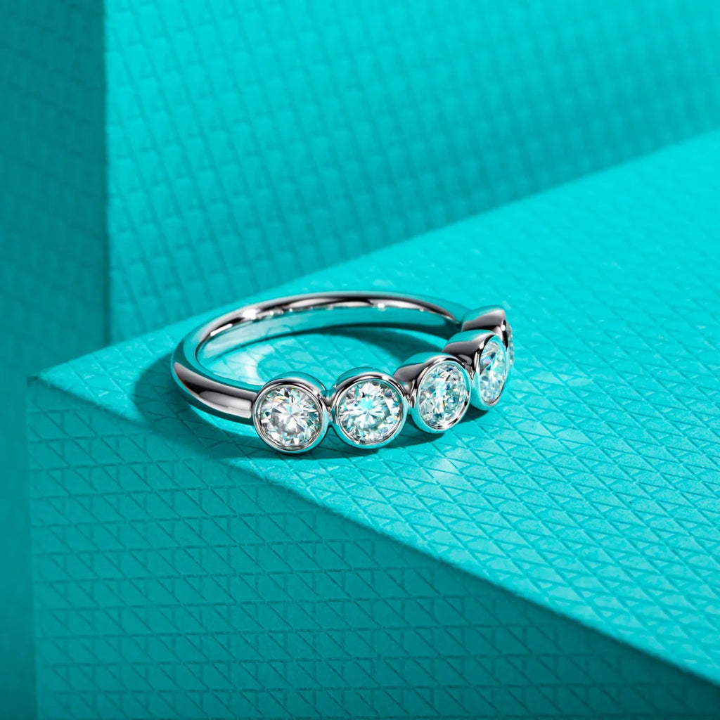 4mm Moissanite Half Eternity Bezel Band - 1.5cttw Sterling Silver Ring