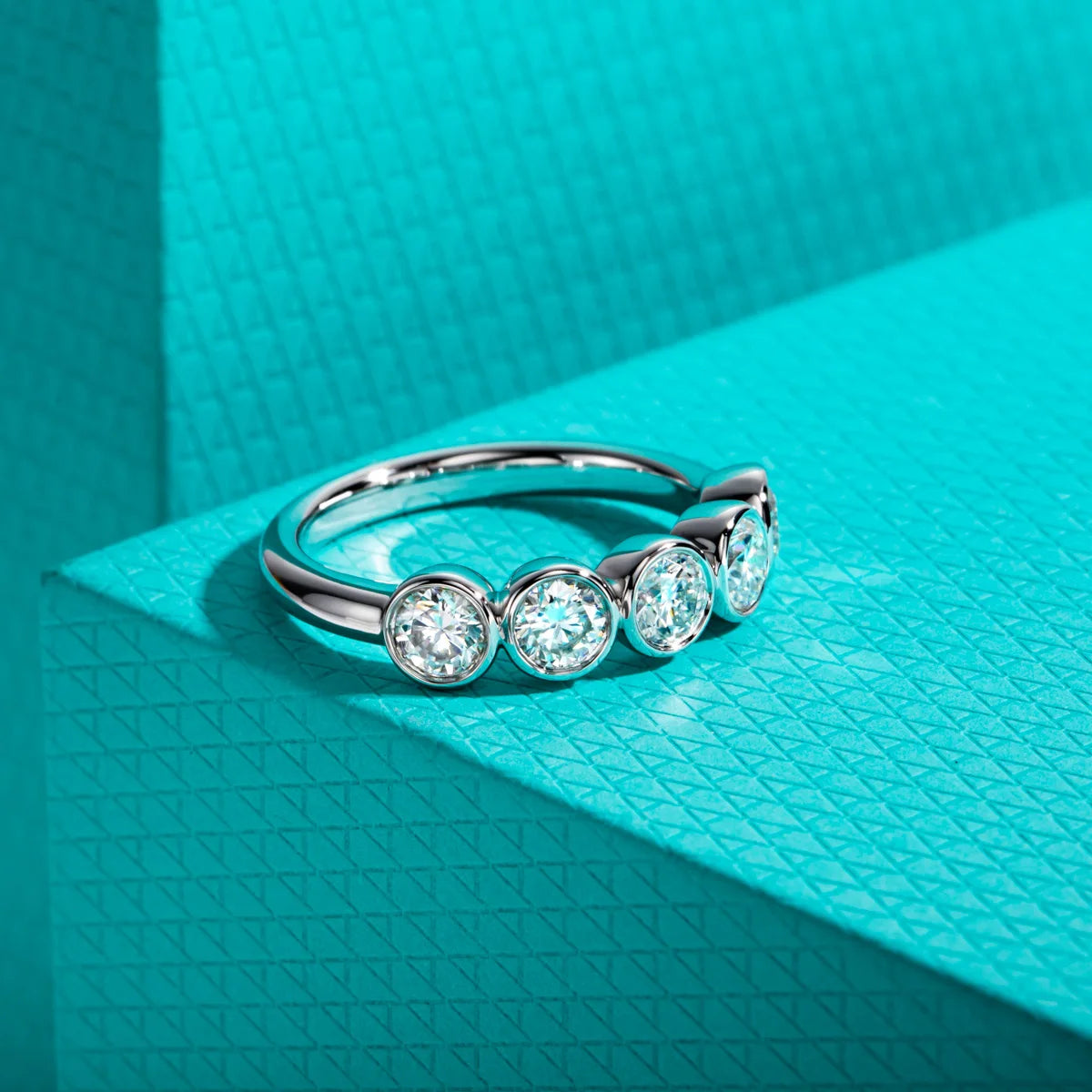 4mm Moissanite Half Eternity Bezel Band - 1.5cttw Sterling Silver Ring