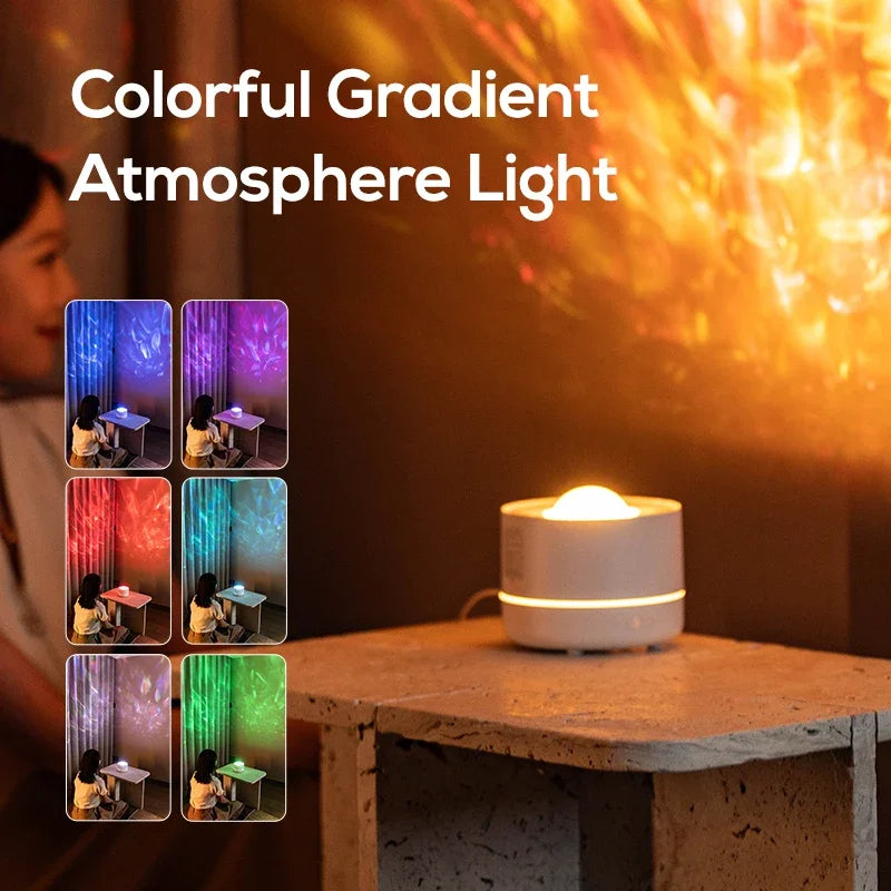 Colorful gradient atmosphere light on a table with a blurred background