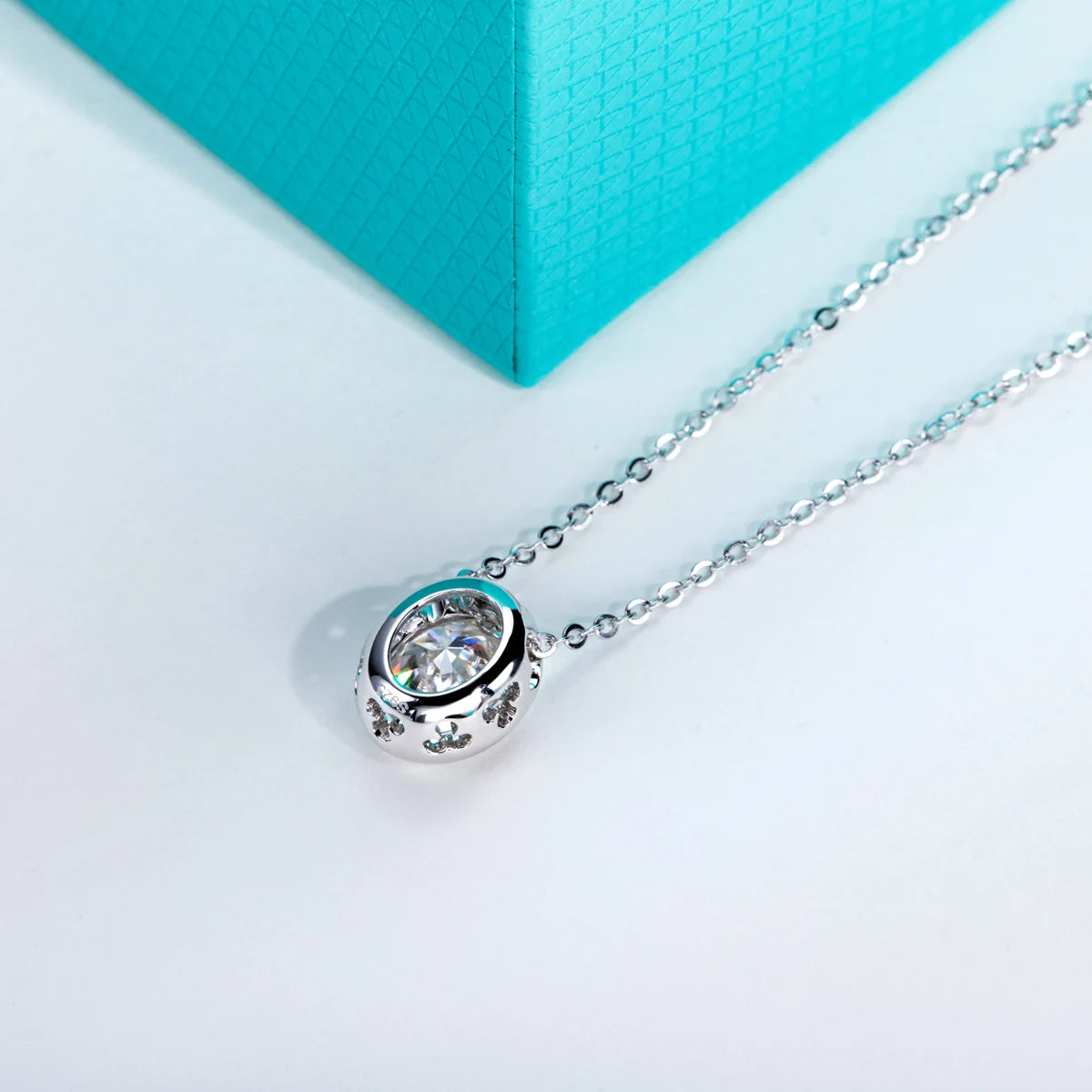 Oval Cut Moissanite Bezel Pendant Necklace - 18K Gold Plated 925 Sterling Silver D Color