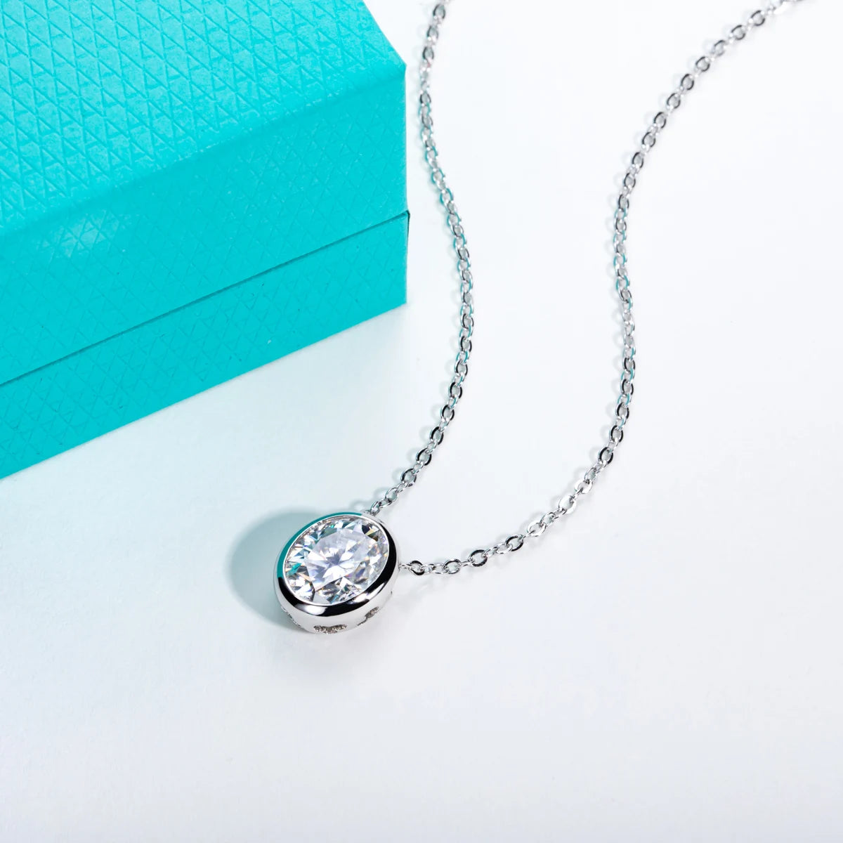 Oval Cut Moissanite Bezel Pendant Necklace - 18K Gold Plated 925 Sterling Silver D Color