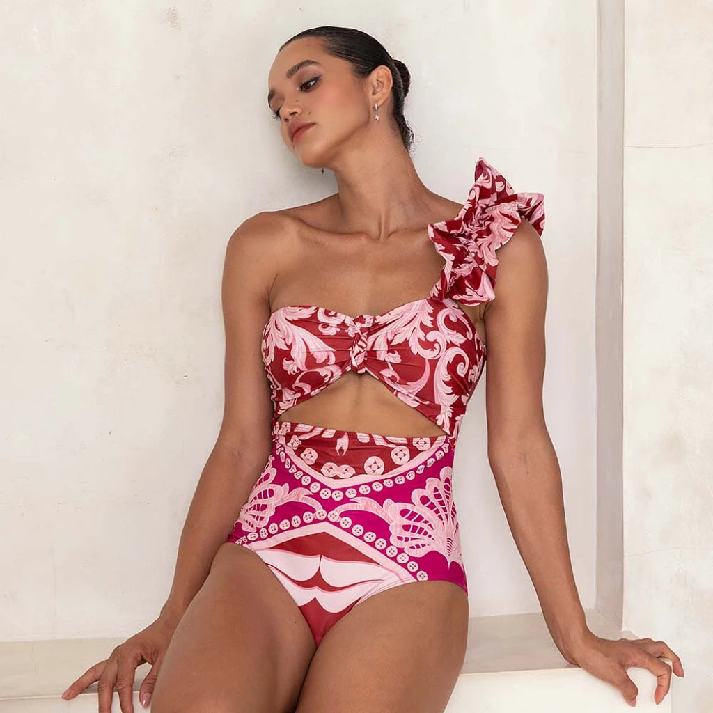 One Shoulder Swimsuit - Asymmetric Beachwear