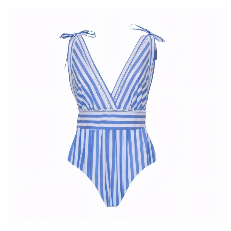 Deep V-Neck Swimsuit - Elegant Beachwear