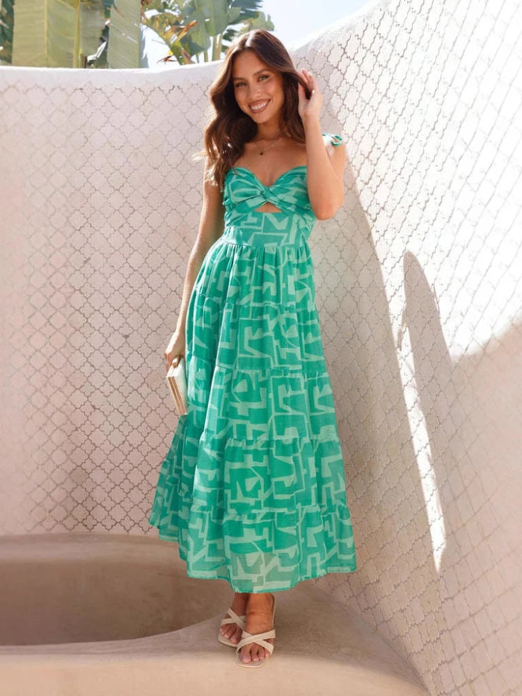 Floral Print Maxi Dress - A-Line Strap Vacation Dress
