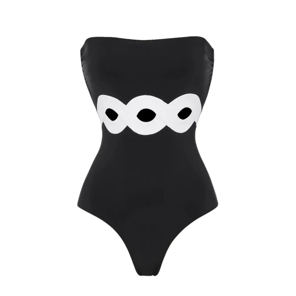 Cutout Swimsuit - Black and White Beachwear